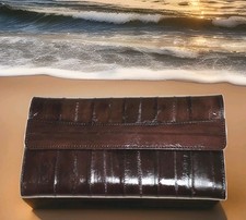 Rich Chocolate Brown Eel Skin Leather Wallet Clutch Lee Sands Supple Korea Vtg