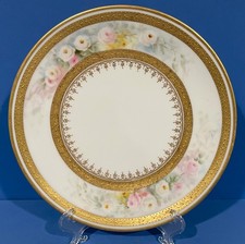 LIMOGES PLATE ROSES GOLD HAND PAINTED ANTIQUE PORCELAIN FRANCE T V 1892 RARE 11