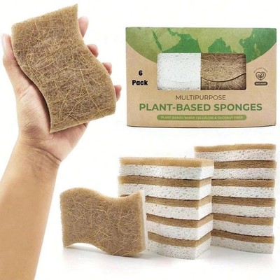 6 pcs Kitchen Sponge Natural Biodegradable Eco-Friendly Dish Sponges for Kitchen