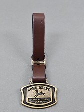 Vintage John Deere Collectors Center Brass Watch Fob Brown Leather Strap
