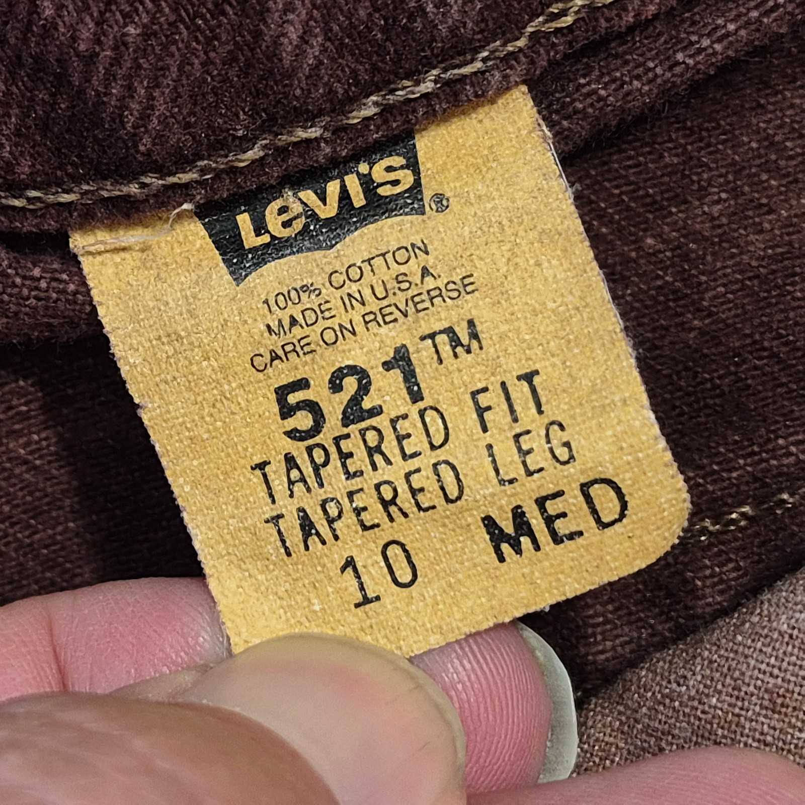 VTG LEVIS 521 JEANS TAPERED FIT LEG RUST RED SIZE 10 MEDIUM 28x30 MADE IN USA thumbnail 9