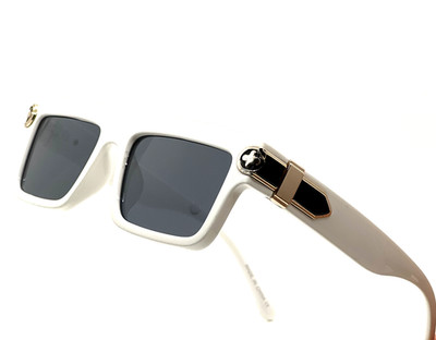 Sunglasses White Frame Black Lens Square Shades Beach Wear UV400 Classic Glasses