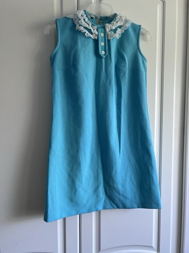 60er 70er Mod Vintage Minikleid hellblau Gr. 8/10 Retro GoGo Vintage