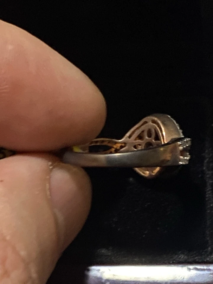 Kunzita, Nat Champagne Diamante, Rodio Negro y Vermeil Rg Sobre S. Plata Talla 7 Foto 3 de 4