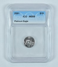 2001 10 $ American Platinum Eagle 1/10 Oz 0,1 Oz Platin MS69 ICG *4359