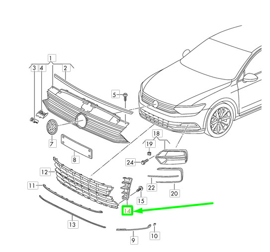 NEW VW PASSAT B8 3G FRONT GRILLE RIGHT CLOSING ELEMENT 