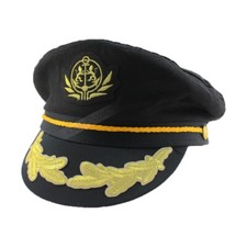 Black Yacht Captain Skipper Navy Sailor Boat Cap Hat Costume New