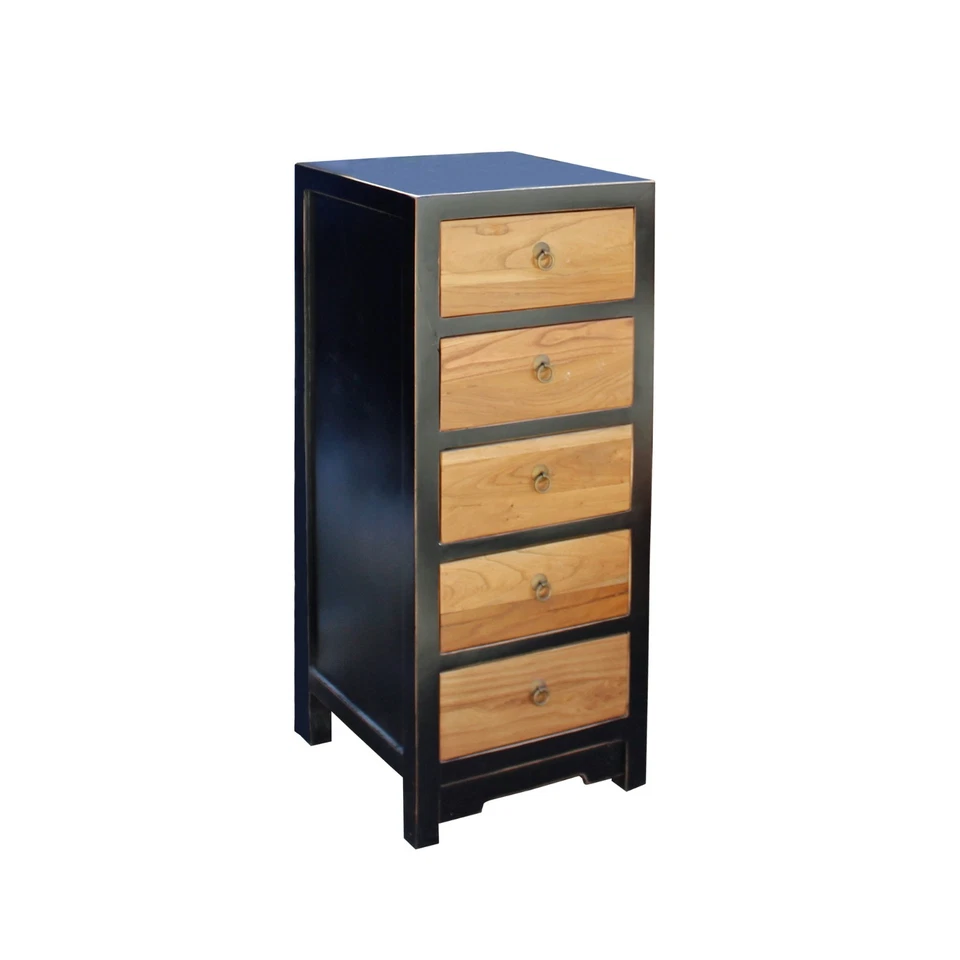Black & Brown Five Drawers Slim Chest of Drawers Cabinet cs4184 - Image 3 of 4
