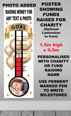 Wandposter Charity Spendenaktion Thermometer Geldtabelle beliebiger Text & Foto Wortlaut