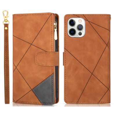 For iPhone 17 16 15 14 13 Pro Max Zipper Flip Folio Case Cover with Card Holder