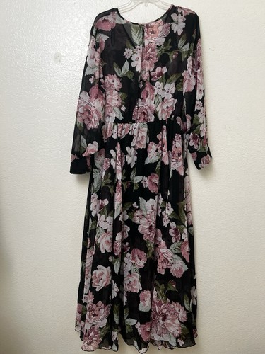 Kate & Lily Maxikleid Faux Wickel romantisch transparent dunkel geblümt Übergröße 18W - Bild 8 von 12