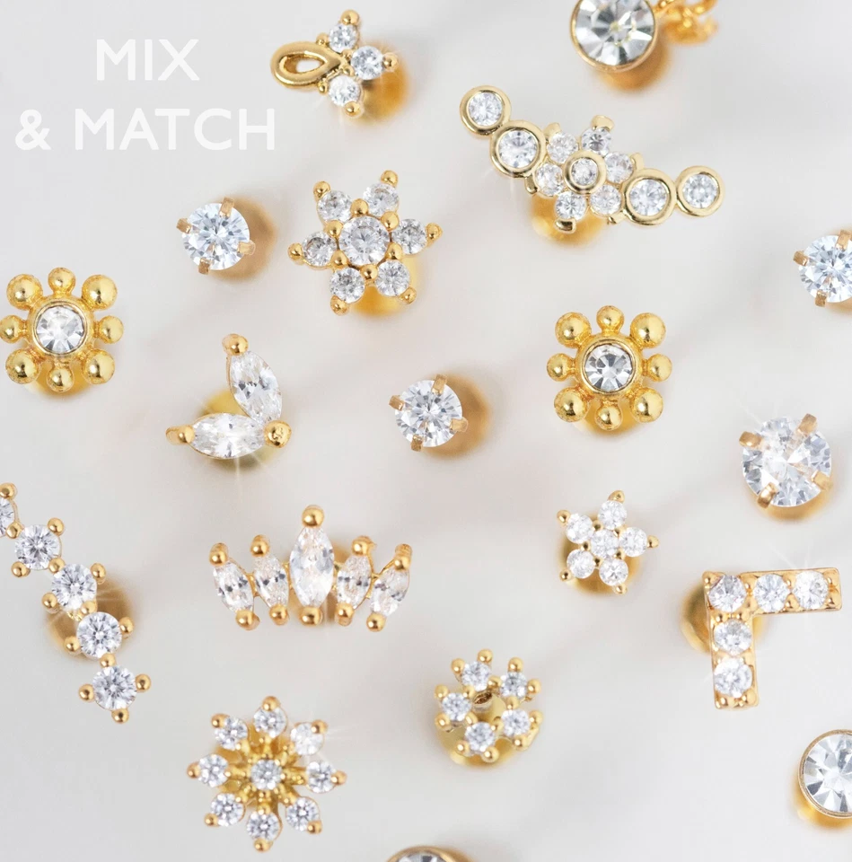 9ct NOSE STUD Small Golden Crystal Claw Nose Stud Nose PIN Stud Piercing Silver - Image 3 of 4