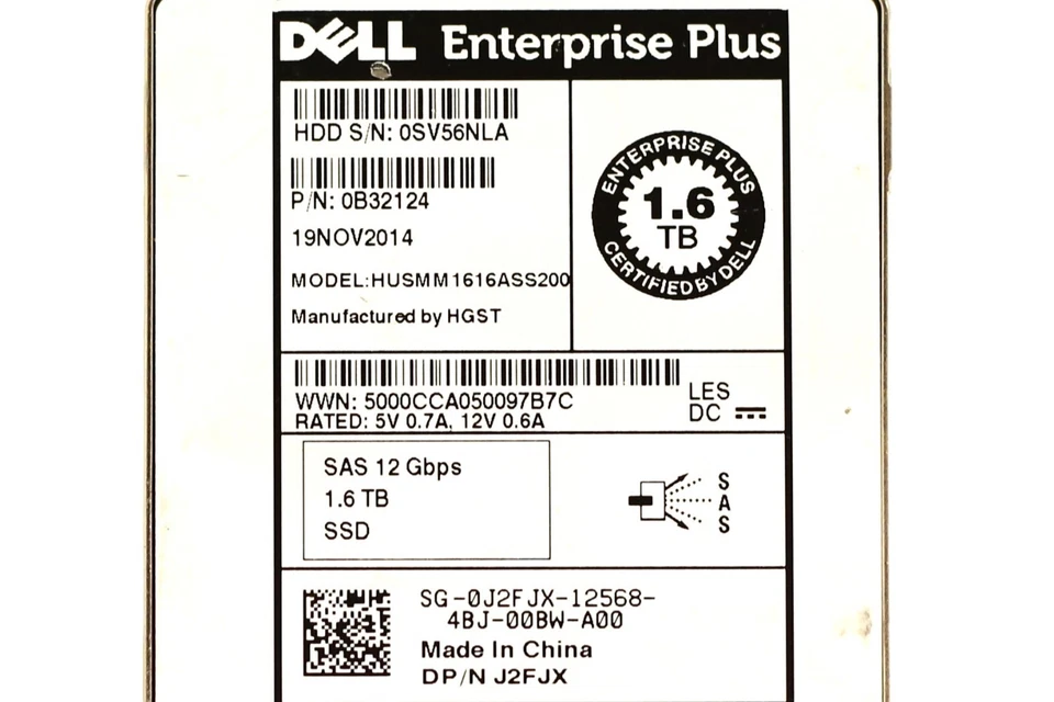 Dell HUSMM1616ASS200 1.6TB 2.5" 12Gb/s MU SAS Solid State Drive Dell P/N: 0J2FJX - Image 3 of 3