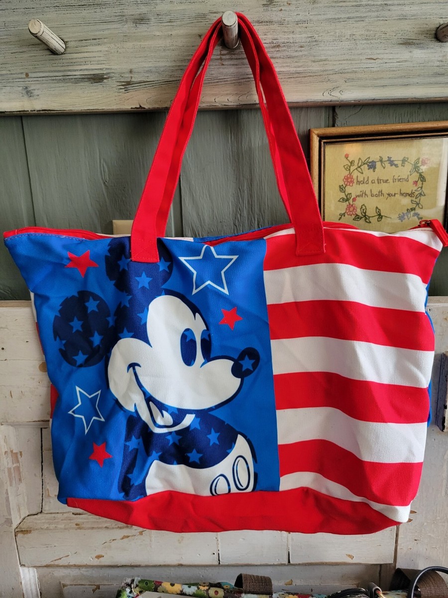Disney Mickey Mouse Zipper Tote Red White Blue 19x12 Canvas | eBay