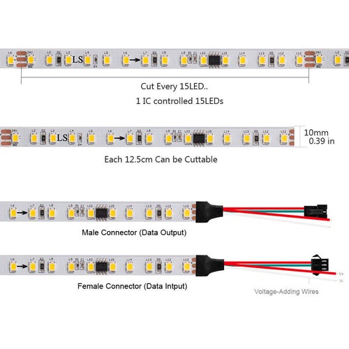 24V WS2811 Light Running Water LED Strip 120Leds/m Chasing Backflow Marquee - Picture 9 of 27