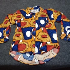 Vintage Koala Blouse Women Medium Abstract Brown and Blue Collared