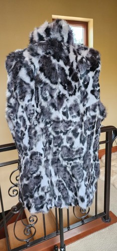 NWT Metric Knits Neiman Marcus Rabbit Fur Vest L Leopard Animal Coat Jacket - Picture 2 of 18