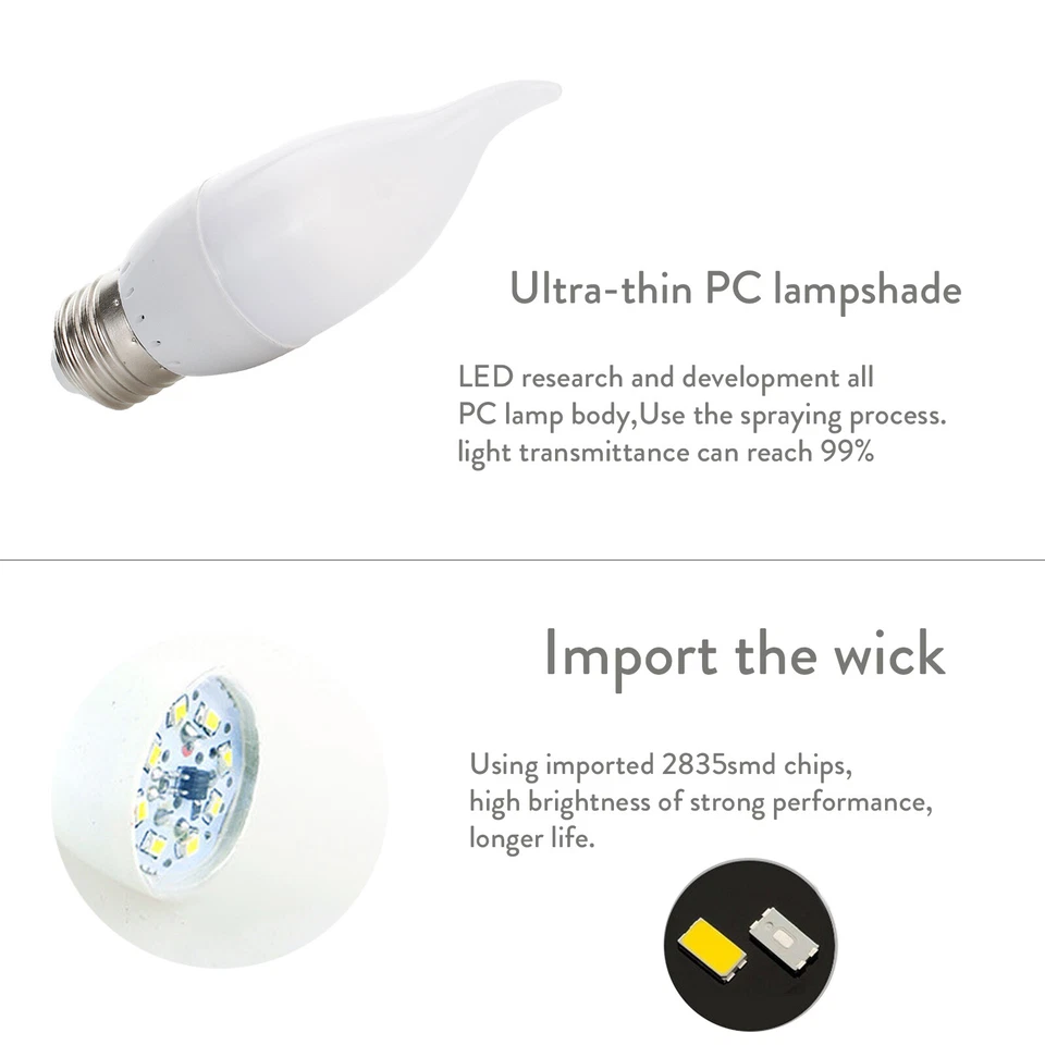 10x Dimmable LED Candle Light Bulbs Screw E27 E14 B22 3W Lamp 220V White Lamps - Image 4 of 4
