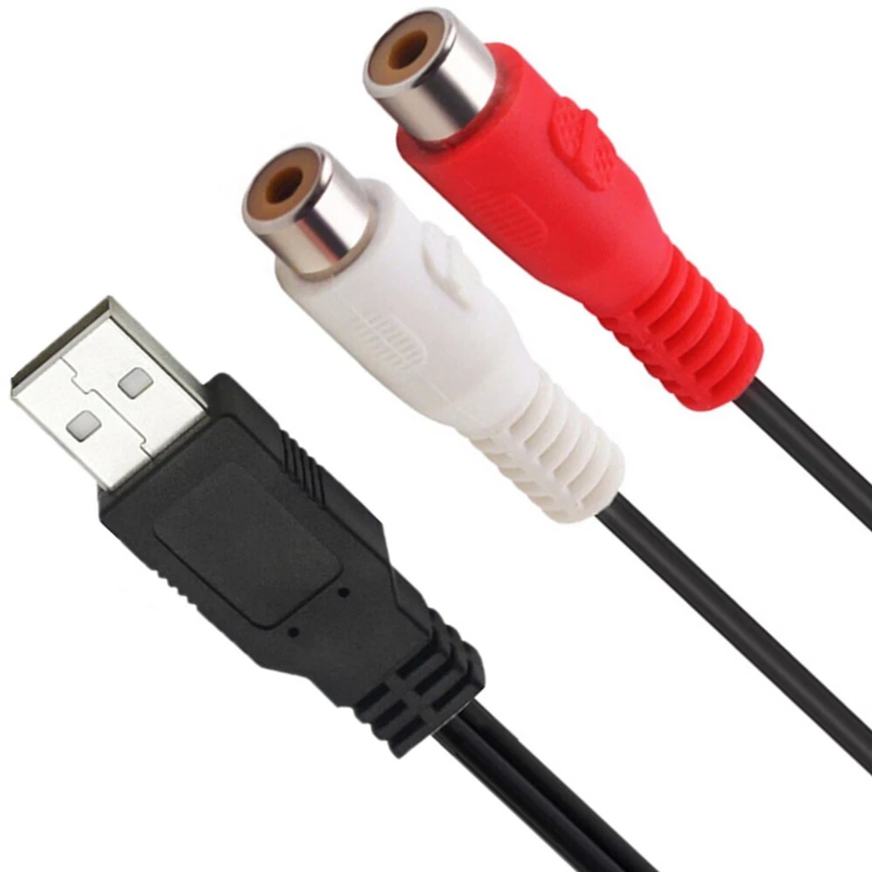 USB A Male to 2x RCA Phono Female AV Cable Lead PC TV Aux Audio Video Adapter - Image 2 of 4