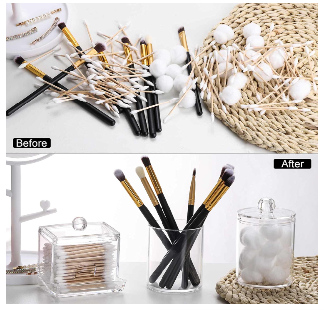 Plastic Qtips Holder Bathroom Jar Cotton Ball/Swabs Dispenser