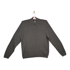 Perry Ellis Mens 1/4 Zip Sweater Size XL Gray Cotton Stretch Pullover Mock Neck