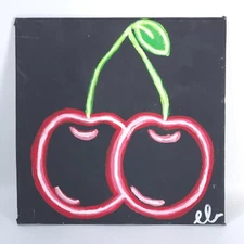 Oil on Canvas Hand Painted Neon Cherries 8" x 8" Abstract Simplicity 1st Release