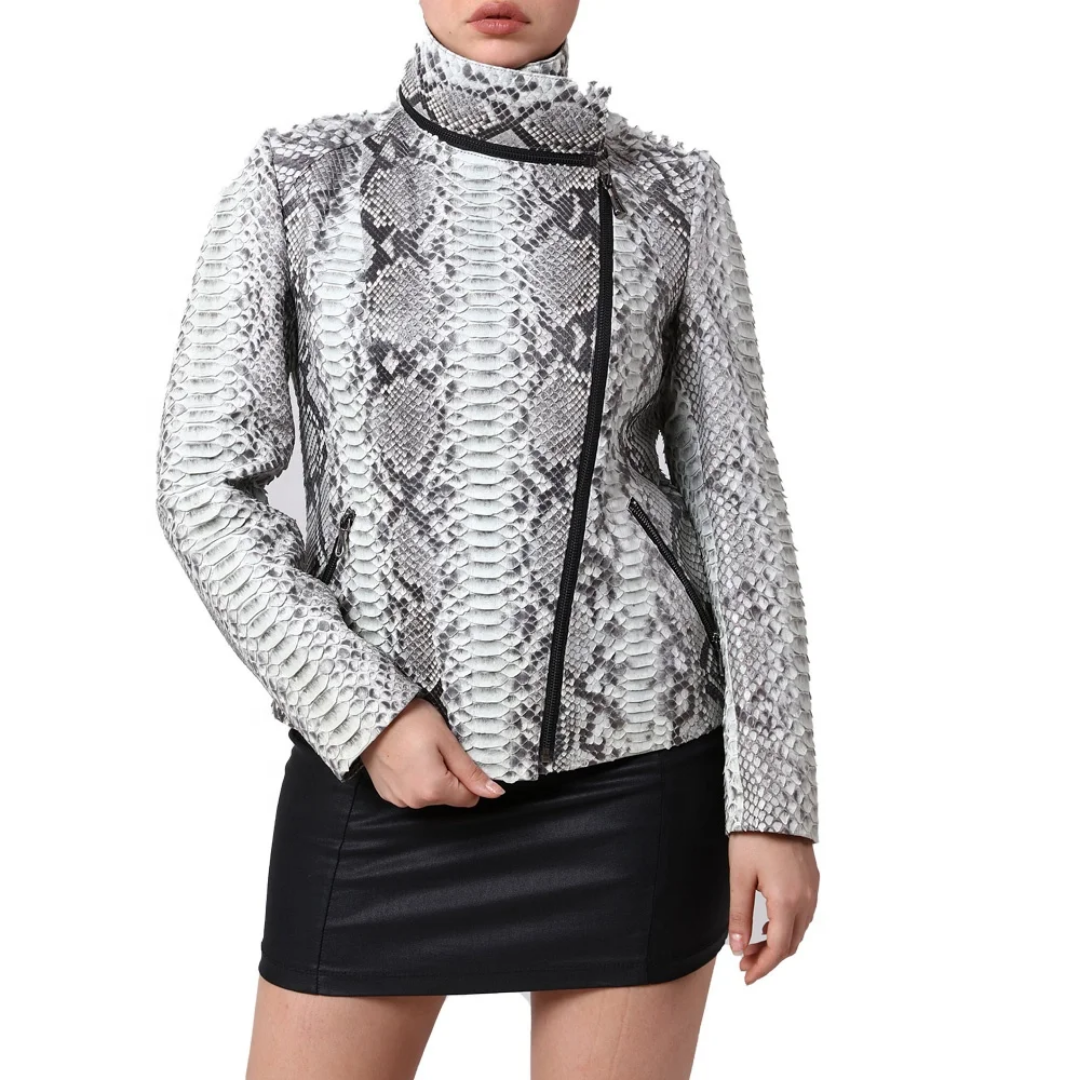 NEW Women's Hooded Python Embossed Skin Leather Jacket NWT