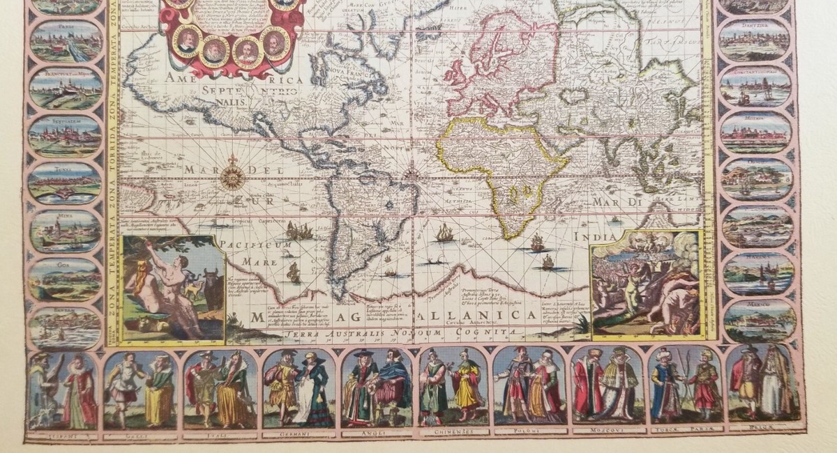 World Map by Jansson 1632 Mid Century Repro Donald Art Co 11