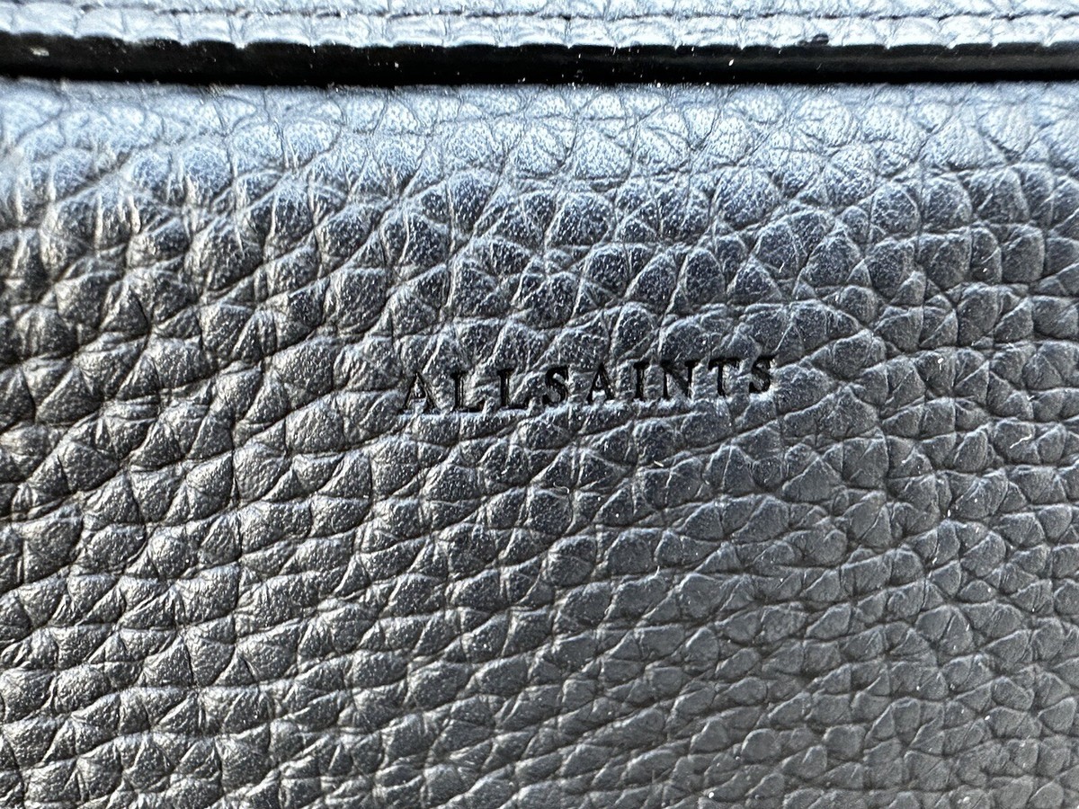 AllSaints Black Pebbled Leather Captain Camera Crossbody Bag Purse