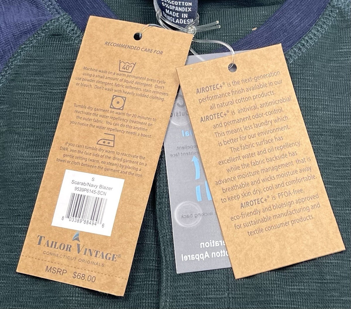 TAILOR VINTAGE Mens SMALL Navy/Green Long Sleeve Airotec HENLEY