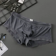 Mens Panties Ice Silk Breathable Men Underwear Shorts With Lace Low-Rise U Pouch