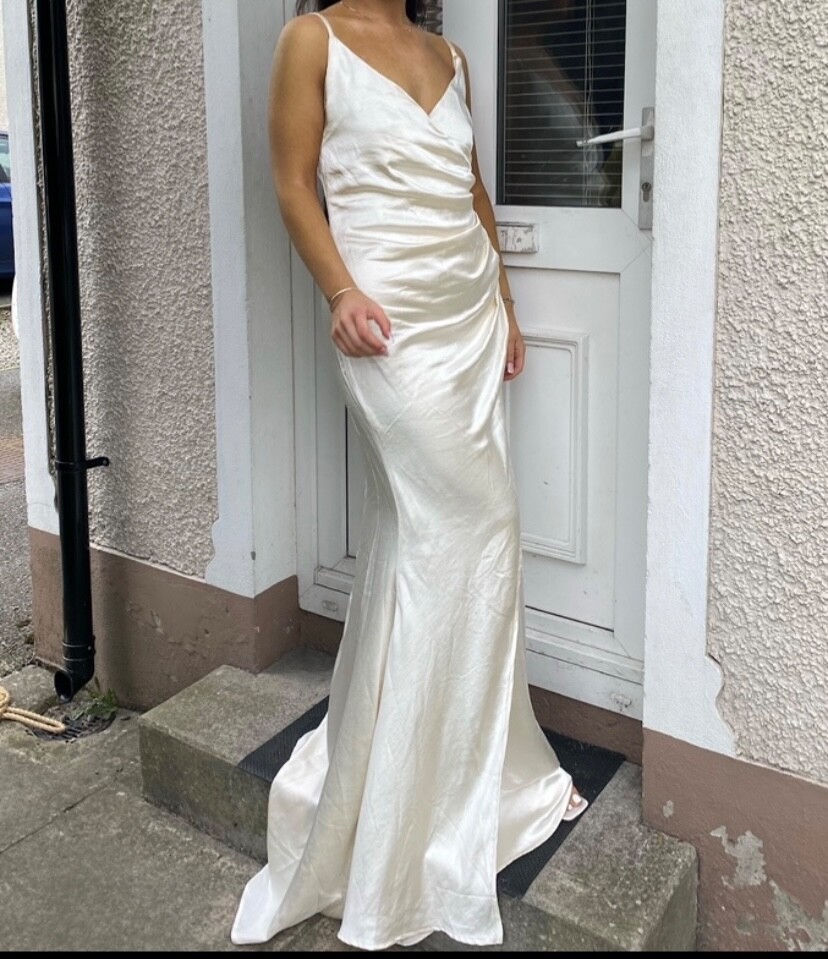Ivory formal/prom cream satin wrap maxi dress from Club L London