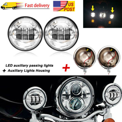 4.5'' LED Fog Passing Lights + Housing For Yamaha Roadstar Silverado XV1600