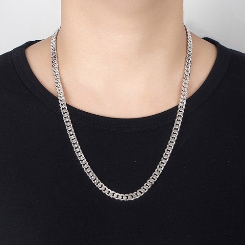 Collana catena maglia cubana Miami vero argento sterling 925 unisex 6 mm 28" - Foto 2 di 6
