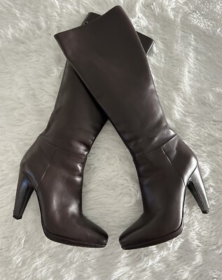 靴 PRADA leather long boots dark brown Authentic PRADA Brown Leather Tall Boots Sz 35.5 35 1/2 | eBay