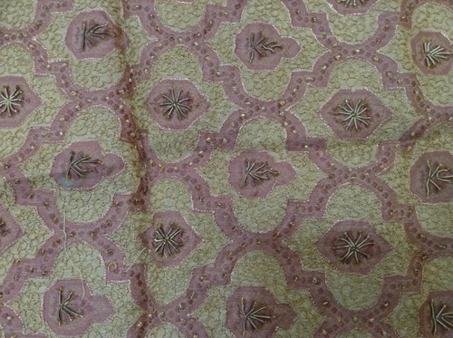 Om Vintage Indian Multipurpose Hand Beaded Organza Silk Brown Piece Fabric M180 - Picture 5 of 8