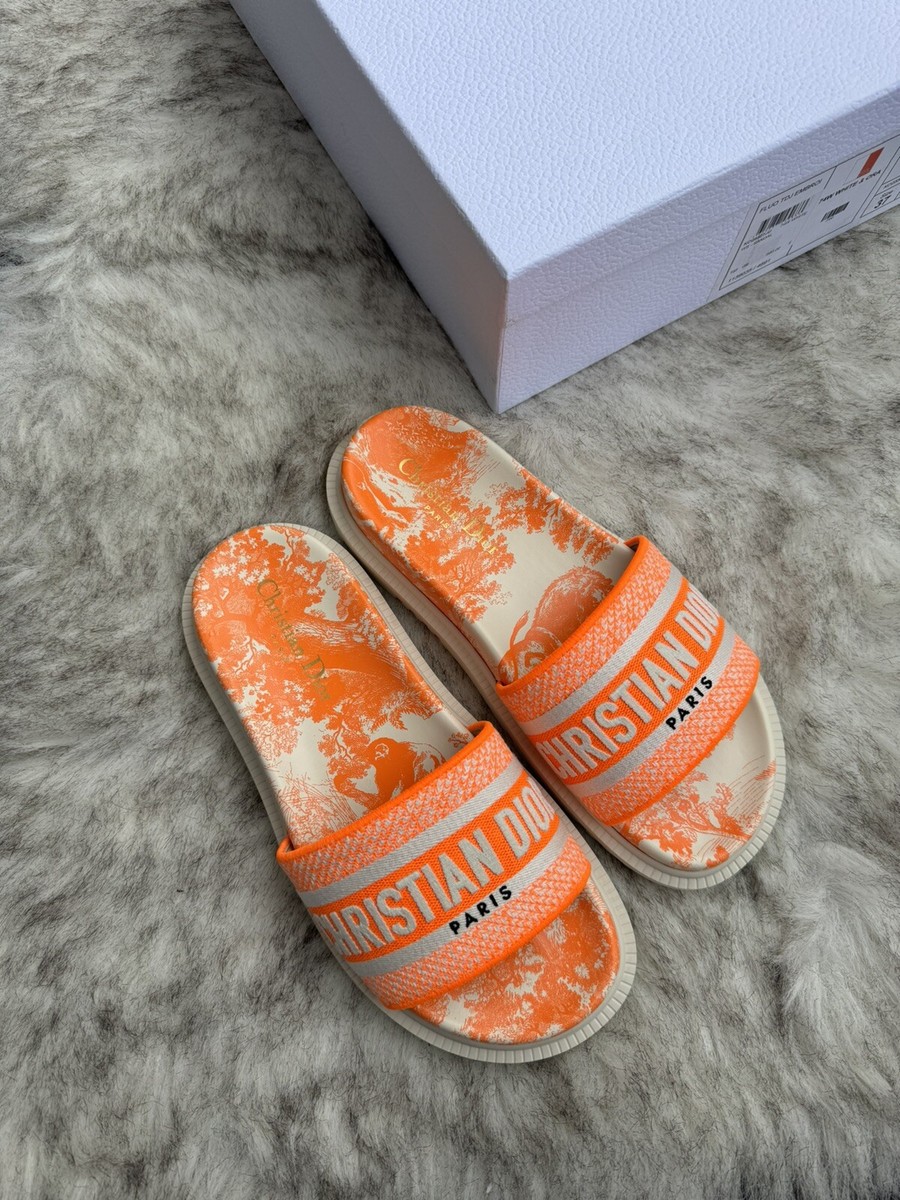 Christian DIOR DWay Slides | Orange | Size UK4 EU37 | Houndstooth