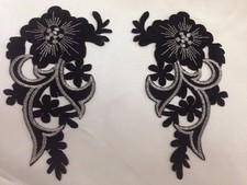 Black Floral  Motif - iron/sew on embroidered flower embellishment applique 