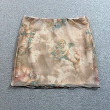 Kolly Cherub Skirt Women Small Tan Angel Cloud Mesh Whimsy Goth Grunge Rock Y2K