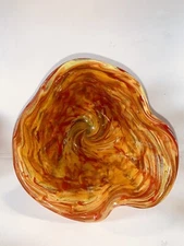 Blown Art Glass Handkerchief Vase Colorful Swirl Orange Yellow