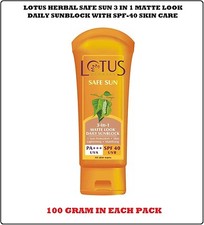 LOTUS HERBAL SAFE SUN 3 IN 1 MATTE LOOK DAILY SUNBLOCK SPF-40 SKIN CARE 100GRAM 