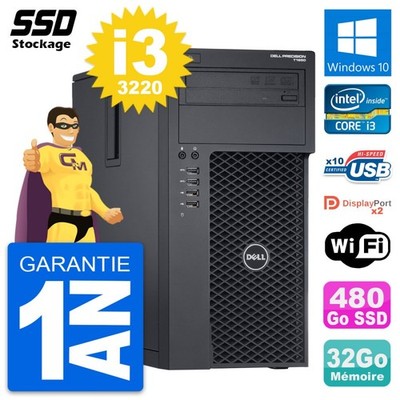PC tour Dell Precision T1650 MT Intel i3-3220 RAM 32Go SSD 480Go Windows 10 Wifi