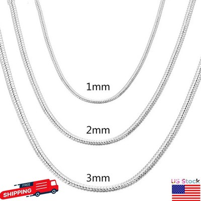 925 Sterling Silver Snake Chain Necklace 1MM 2MM 3MM Thin Dainty Chain 40-75CM