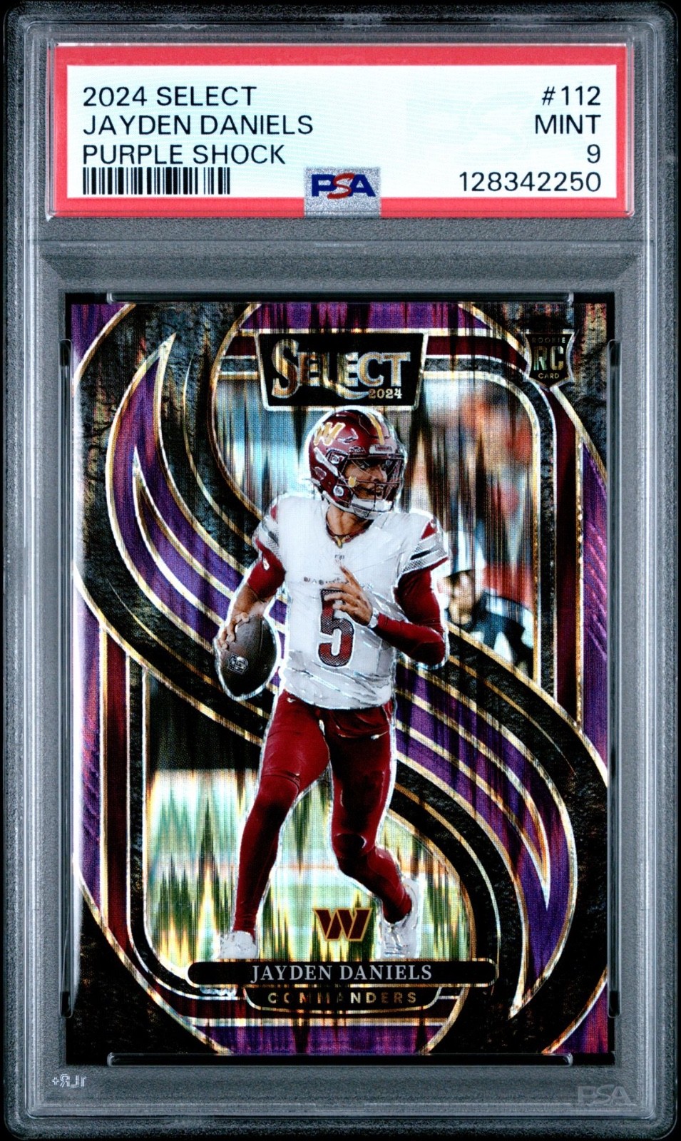 2024 Panini Select Jayden Daniels Purple Shock Prizm /360 Rookie #112 PSA 9 Mint