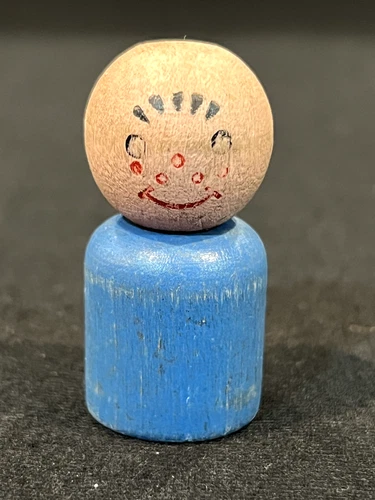 Vintage Original Fisher Price Little People  Lacing Shoe Round Blue Wooden Base