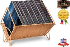 Vinyl Record Storage Holder for 80 LPs, Stylish Woven Record Storage Rack, Multi