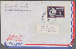 MayfairStamps Uruguay John F Kennedy Air Mail $1.50 Montevideo to Seattle WA Air