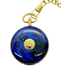 Alphis Orologio da Tasca Svizzero Quarzo Placcato Oro Smalto Blu Con Catenella