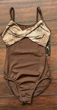 NWT Motionwear Small Adult Brown w Pattern Design Front Ballet Dance Leotard