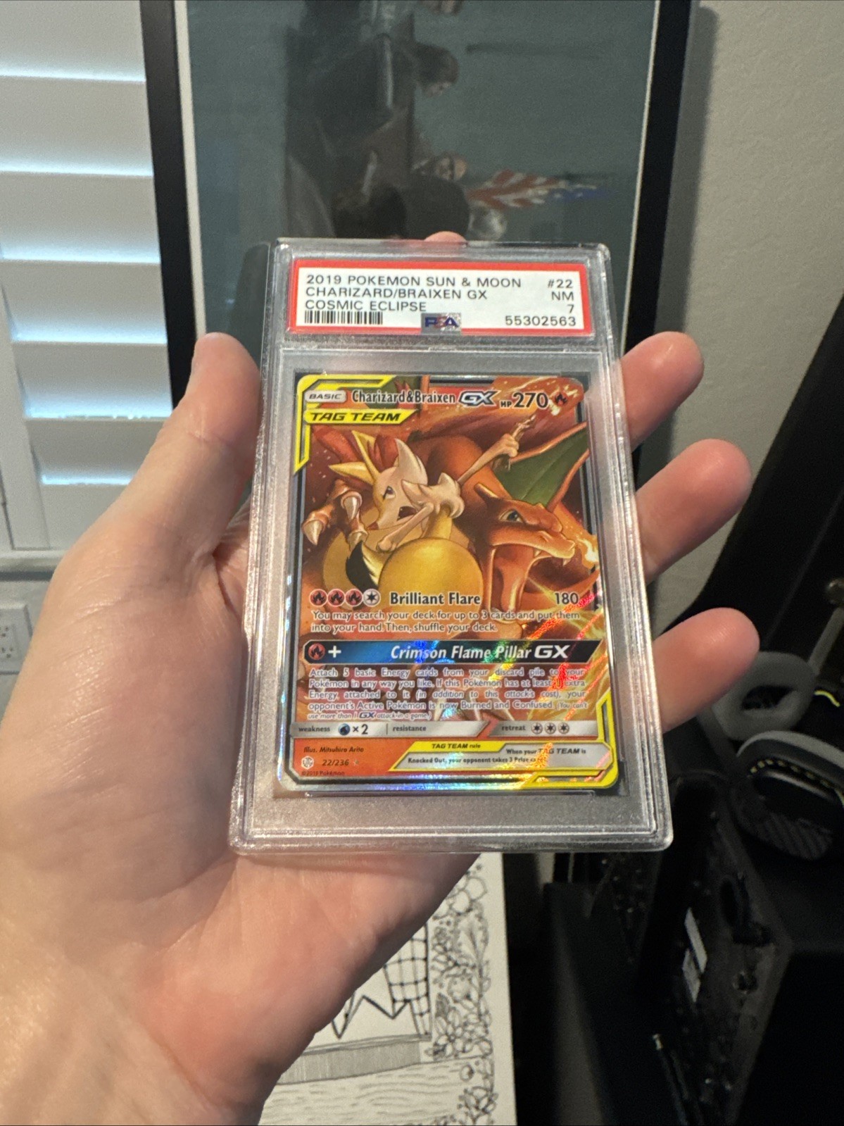 Pokemon Charizard Braixen GX Full Art Sun Moon Cosmic Eclipse 22/236 PSA 7